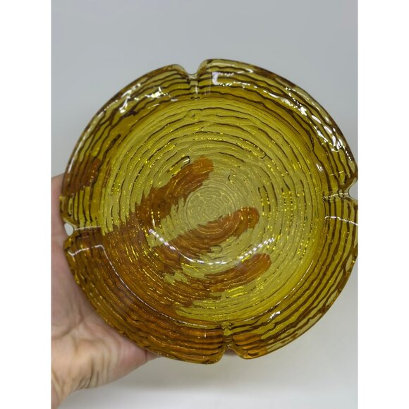 VTG 1970's Anchor Hocking Soreno Woodgrain Style Heavy Ashtray Amber Set of 2 - Picture 6 of 10